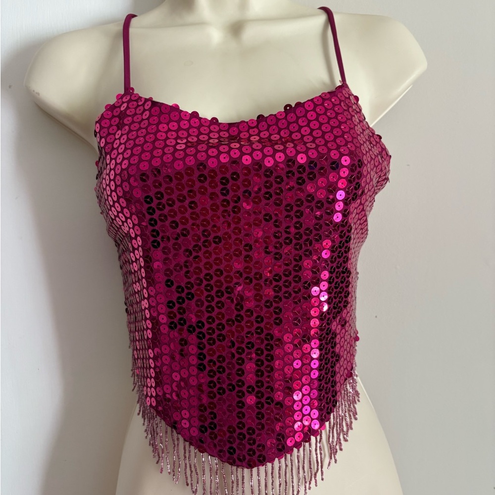 Guess Fuchsia Sequin Camisole with Fringe size M